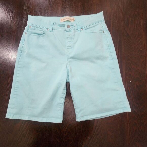 Soft Surroundings Stretch High Rise Bermuda Shorts Blue Denim Women's Sz M - Picture 1 of 10